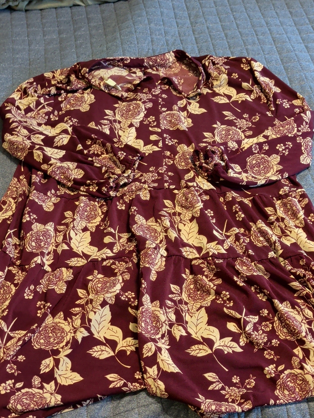 Cato Burgundy and Cream Floral 3/4-Sleeve Shirt